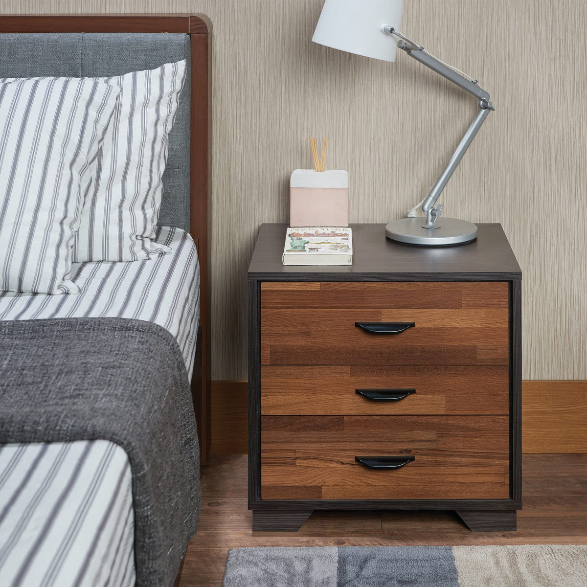Walnut Accent Table - 3 Drawers, Modern Style