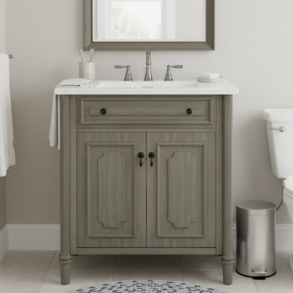 31 Inch Gray Bathroom Vanity - Antique Style Sink Cabinet