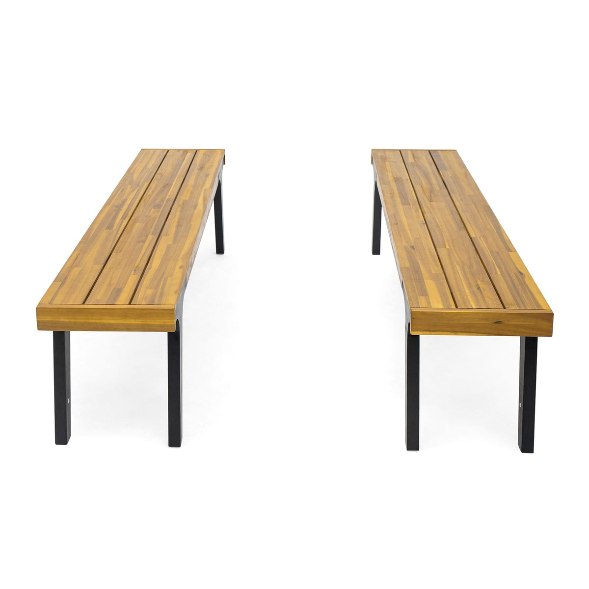Teak Wood Bench Set of 2 - Patio Dining Seating
