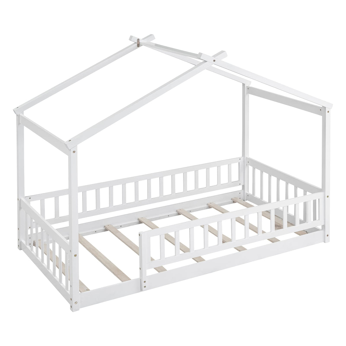 Twin Size Wood Bed Frame White House Bed for Kids