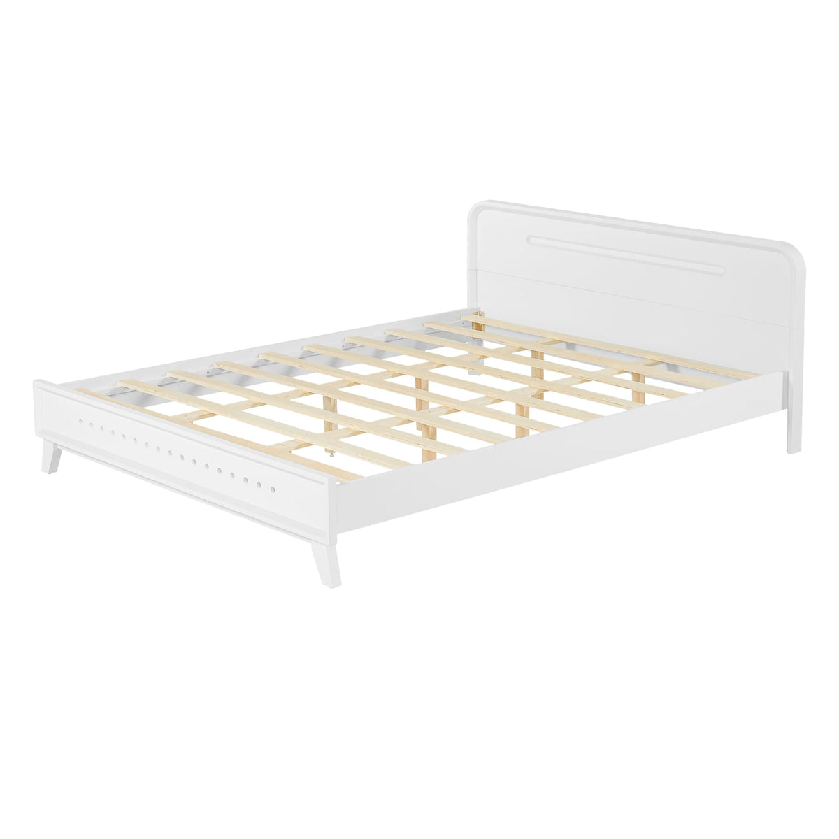 Queen Size White Pine Bed Frame - Solid Wood Base