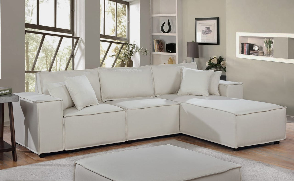 3 Seat Beige Linen Sectional Sofa - 104" Corner Couch for Living Room