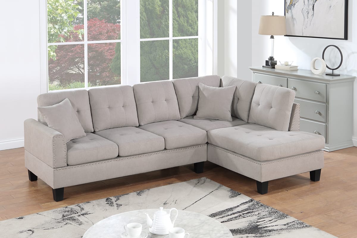 2-Piece Mushroom Fabric Sectional Sofa Set - L-Shaped, 5 Seats