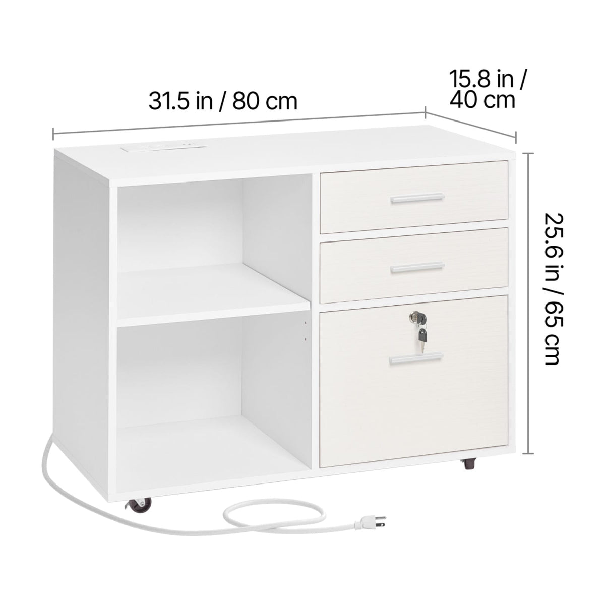 White Mobile File Cabinet - 3 Drawers, Storage Solutions for Home Office