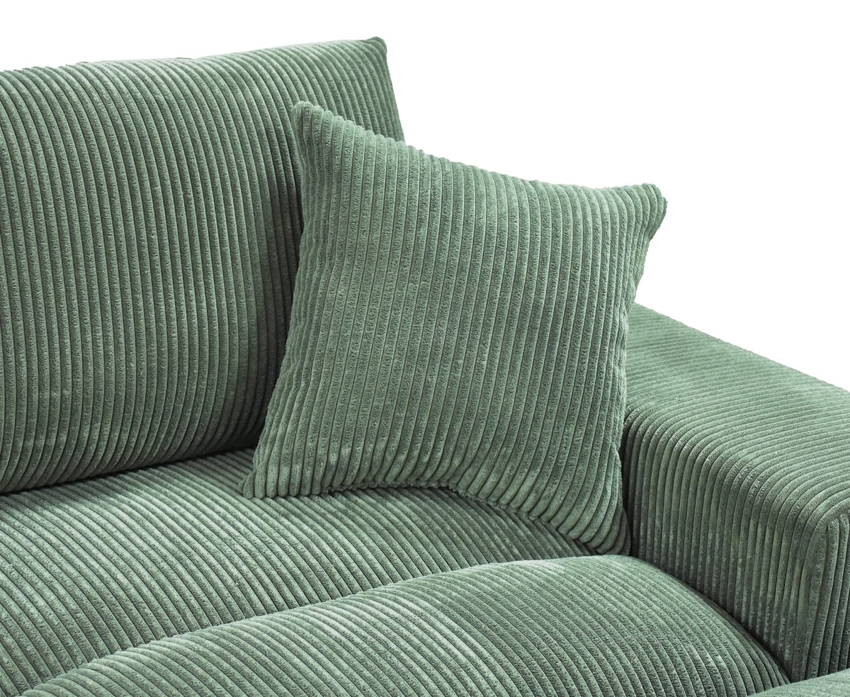 Dark Green Corduroy Sectional - 6 Seat with Ottomans for Living Room