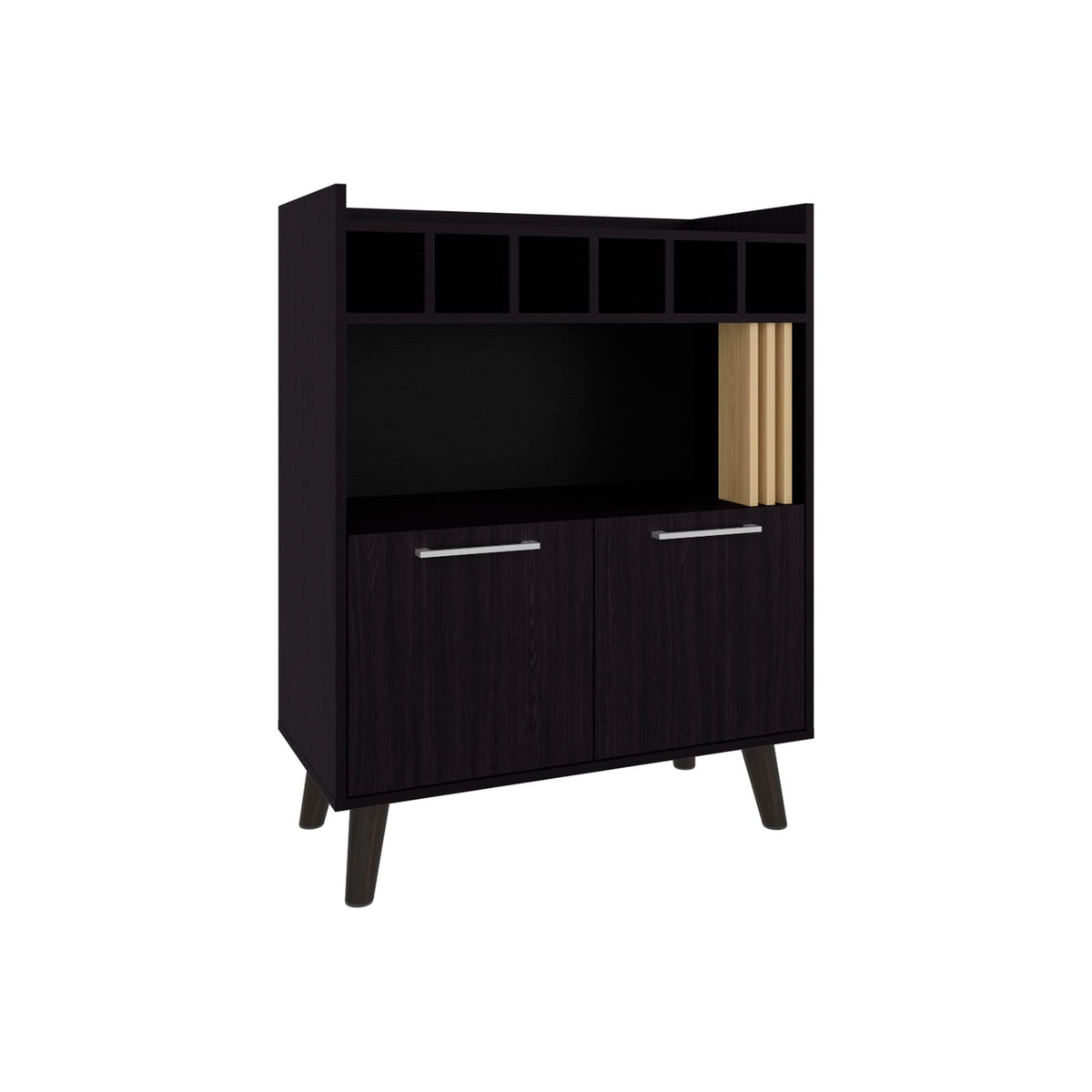Black & Natural Oak Bar Cabinet - 2 Doors, 1 Shelf