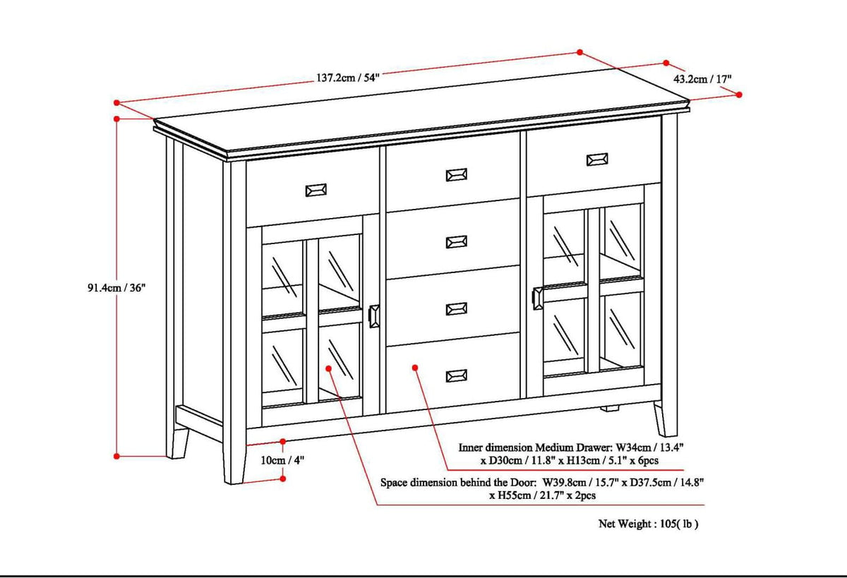 Dark Brown Wood Sideboard Buffet with Storage for Dining Room