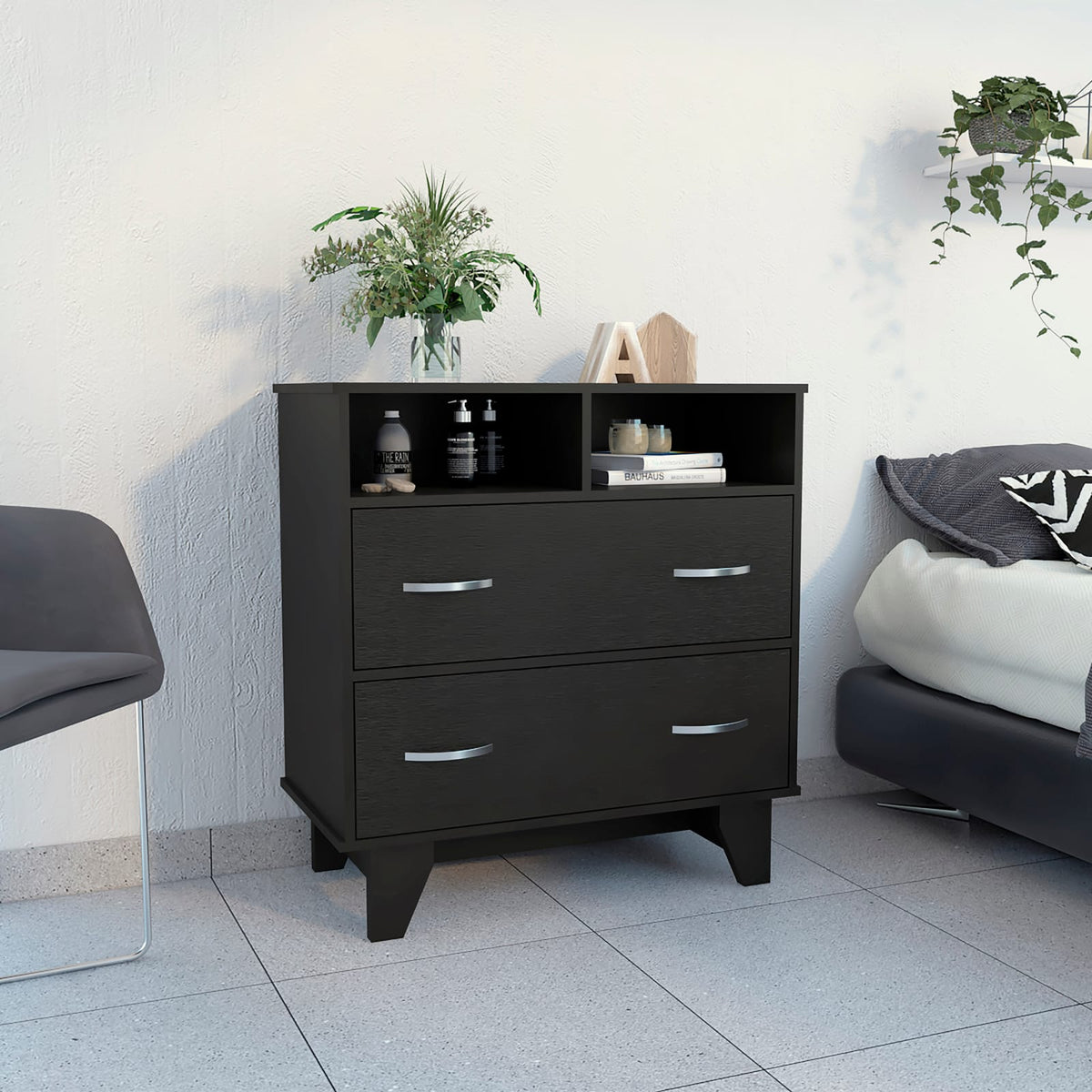 Wenge Particle Board Dresser with Drawers and Shelves for Bedroom