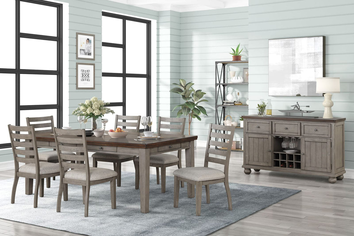 Gray Solid Wood Dining Table with 6 Drawer Storage
