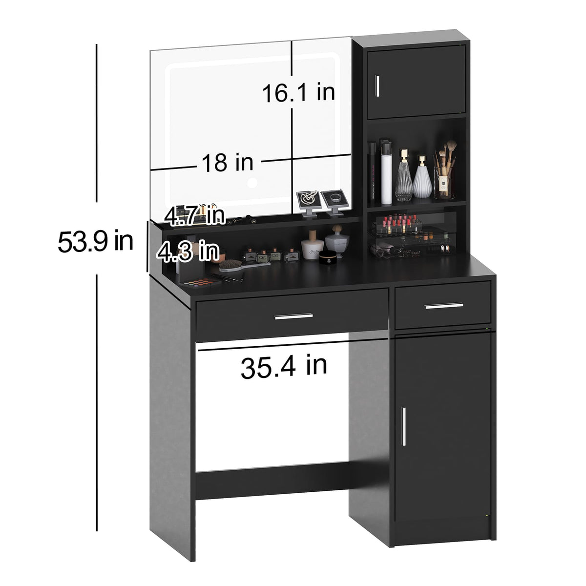 Black Makeup Vanity Table with Mirror & LED Light for Bedroom