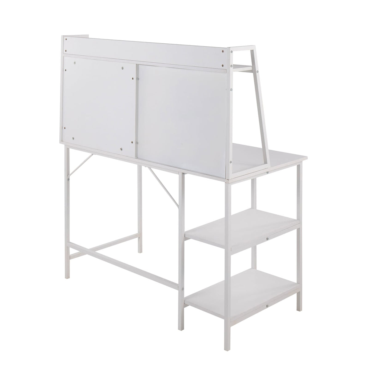 White Wood & Metal Shelf Desk - 23.5" Workspace for Home Office