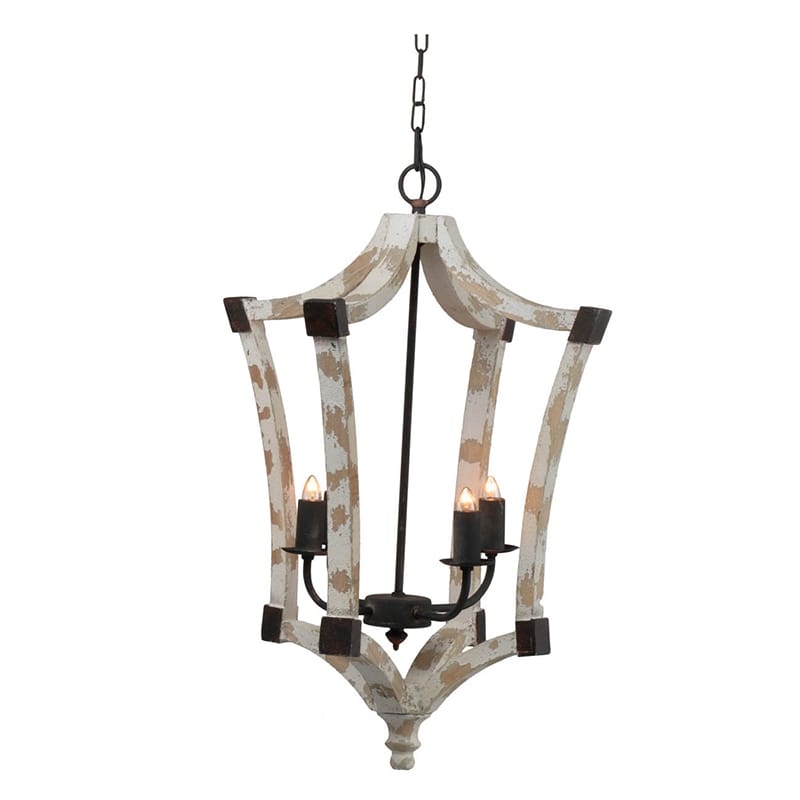 Cream Wood Chandelier - 4 Light Hanging Fixture for Kitchen Dining Room