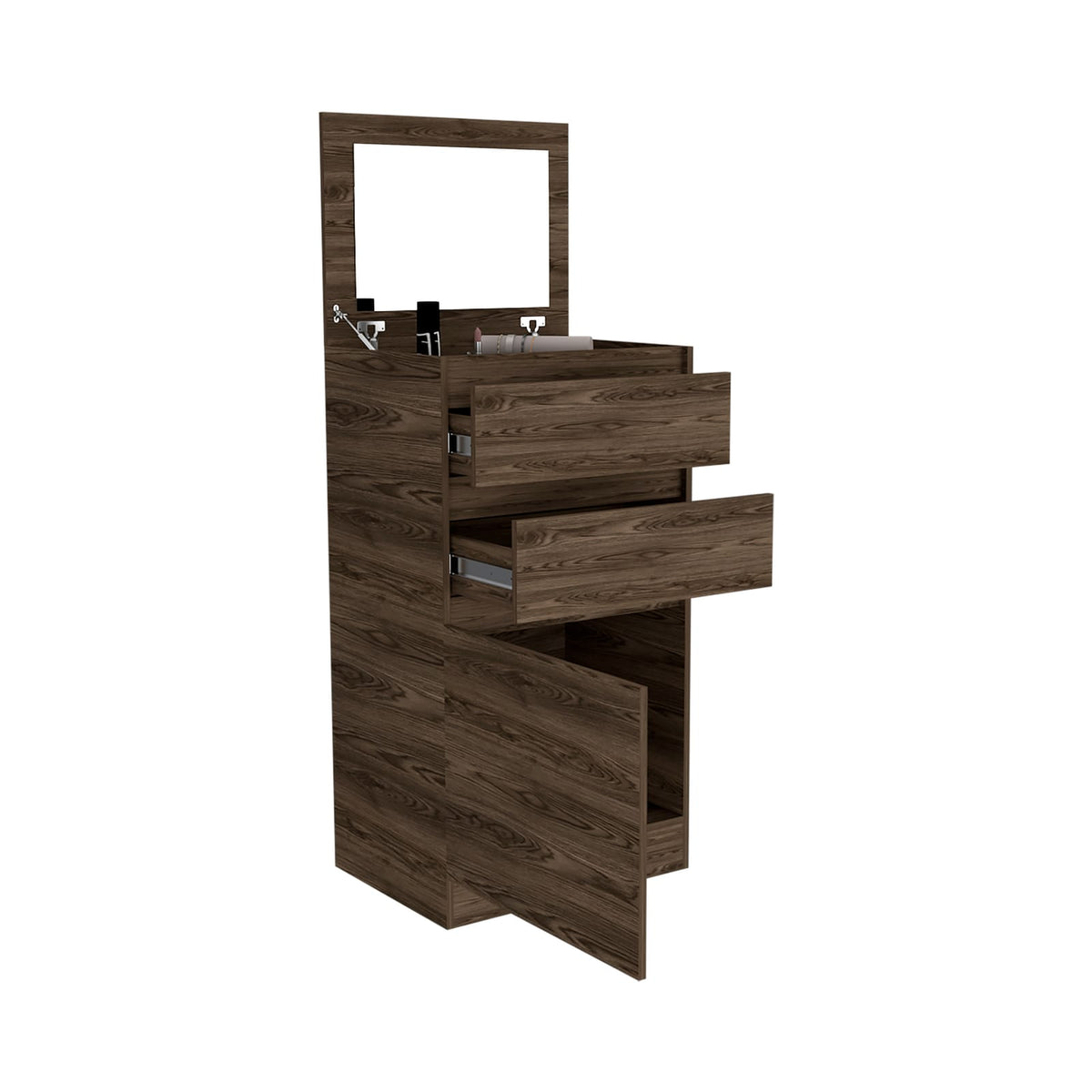 Brown Particle Board Dresser with Mirror and Storage, 43.60"H for Bedroom