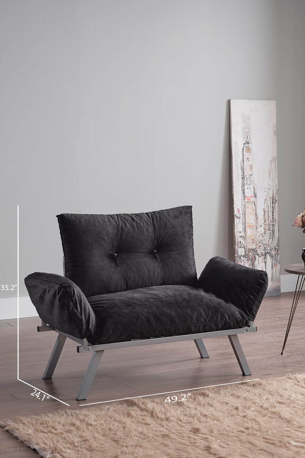 Stone Gray Chenille Loveseat - 49" x 24" Metal Frame for Living Room