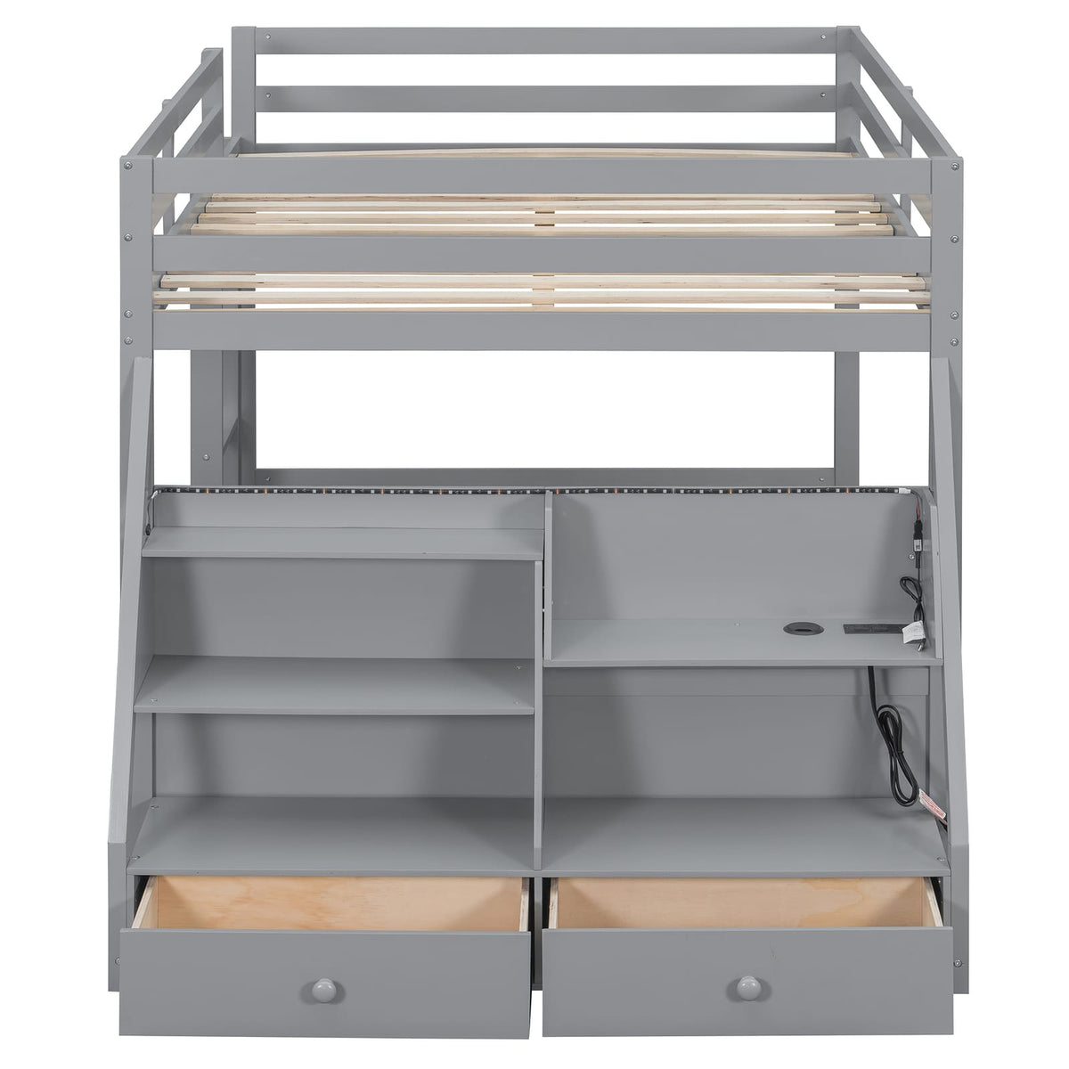Full Bunk Bed with LED Lights & USB Ports - Gray for Bedroom