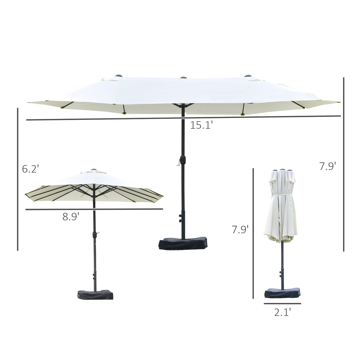 Beige 15 Foot Steel Patio Umbrella for Poolside Garden Shade