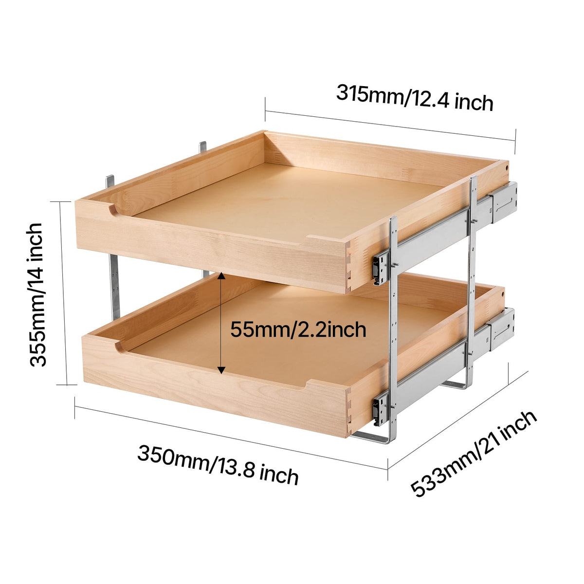 2 Tier Wood Pull Out Drawer Organizer