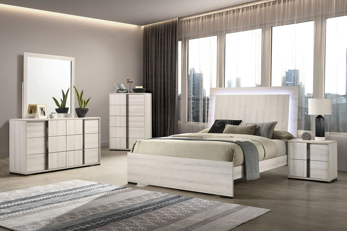 Contemporary White Washed Chest 1pc - Vertical Chrome Handles for Bedroom