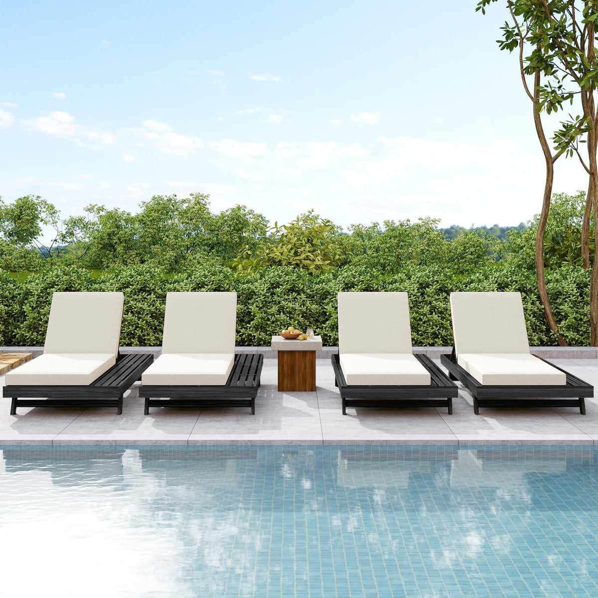 Rustic Acacia Wood Lounge Chaise Set for Poolside Comfort