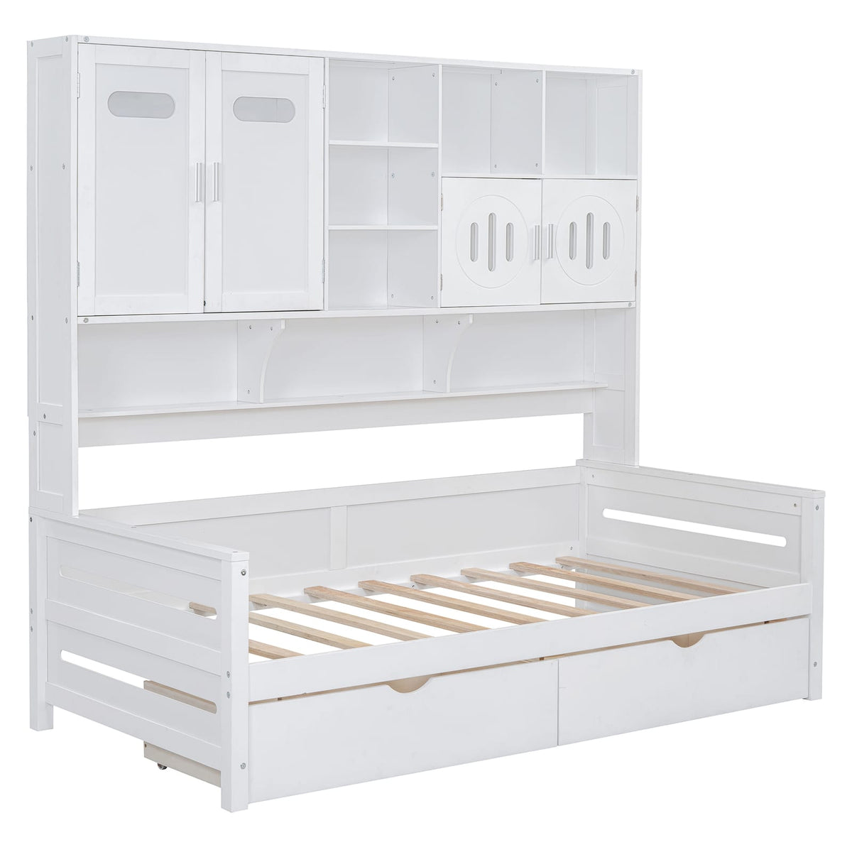 Twin Size Wooden Daybed with Storage - White for Bedroom