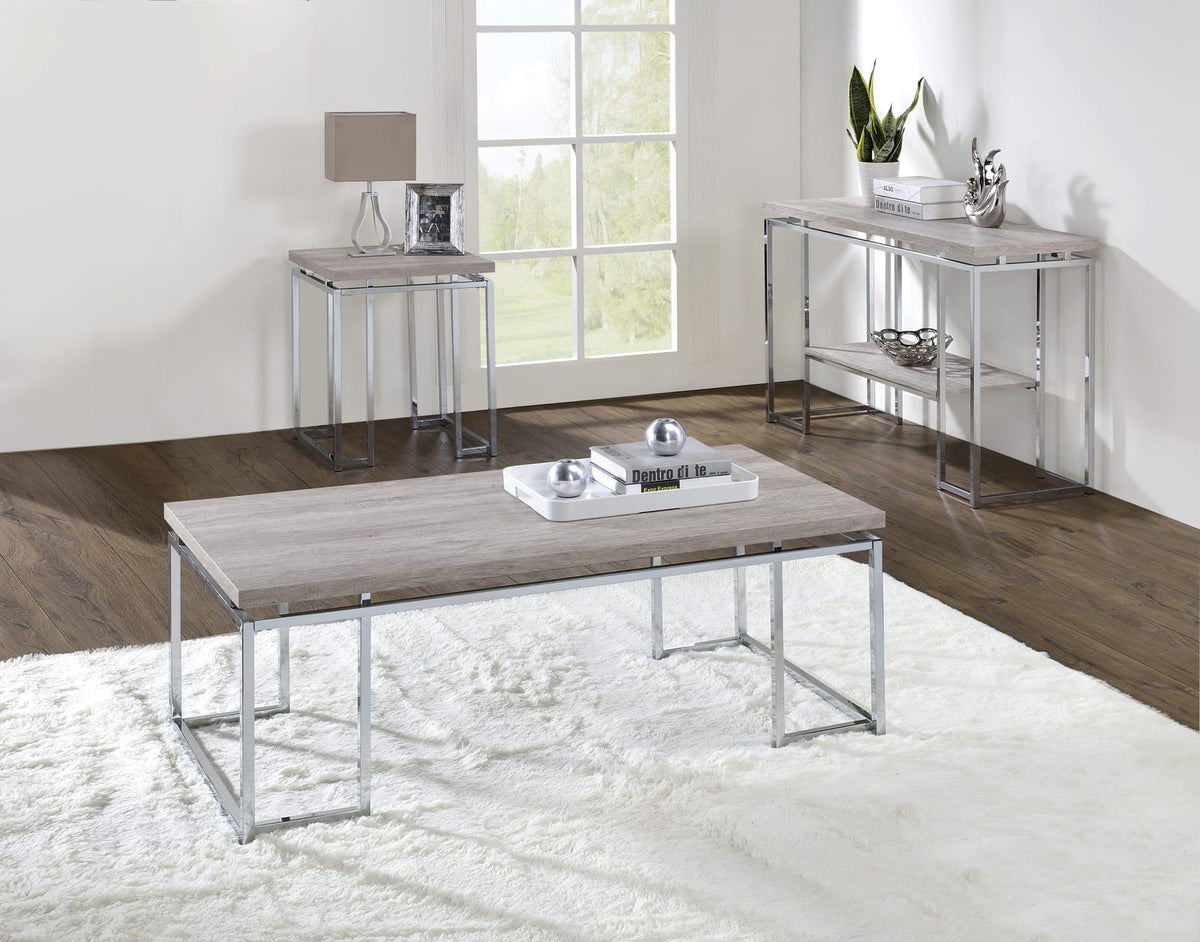 Oak Rectangular Coffee Table - Modern Wood Metal Base
