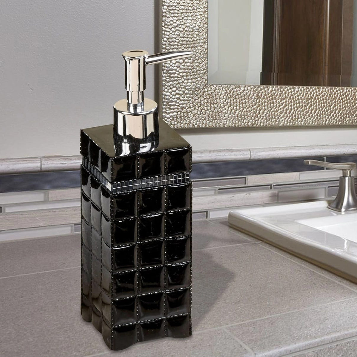 Black Resin Liquid Soap Dispenser Pump Bottle - Bathroom & Kitchen