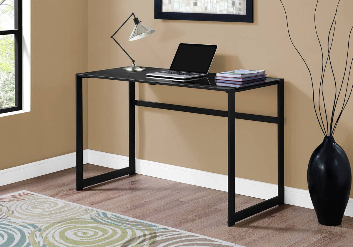 Computer Desk, Black Tempered Glass - 48"L Workstation