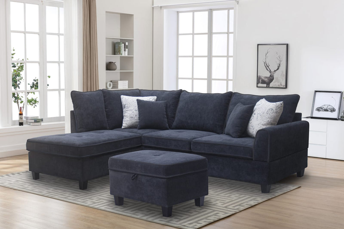 Harmony 99-inch Charcoal Fabric Sectional Sofa - Storage Ottoman Included