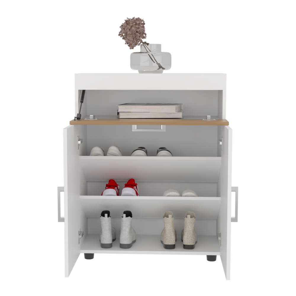 Moab Shoe Rack - White/Macadamia Multi-Tier Storage Cabinet for Living Room