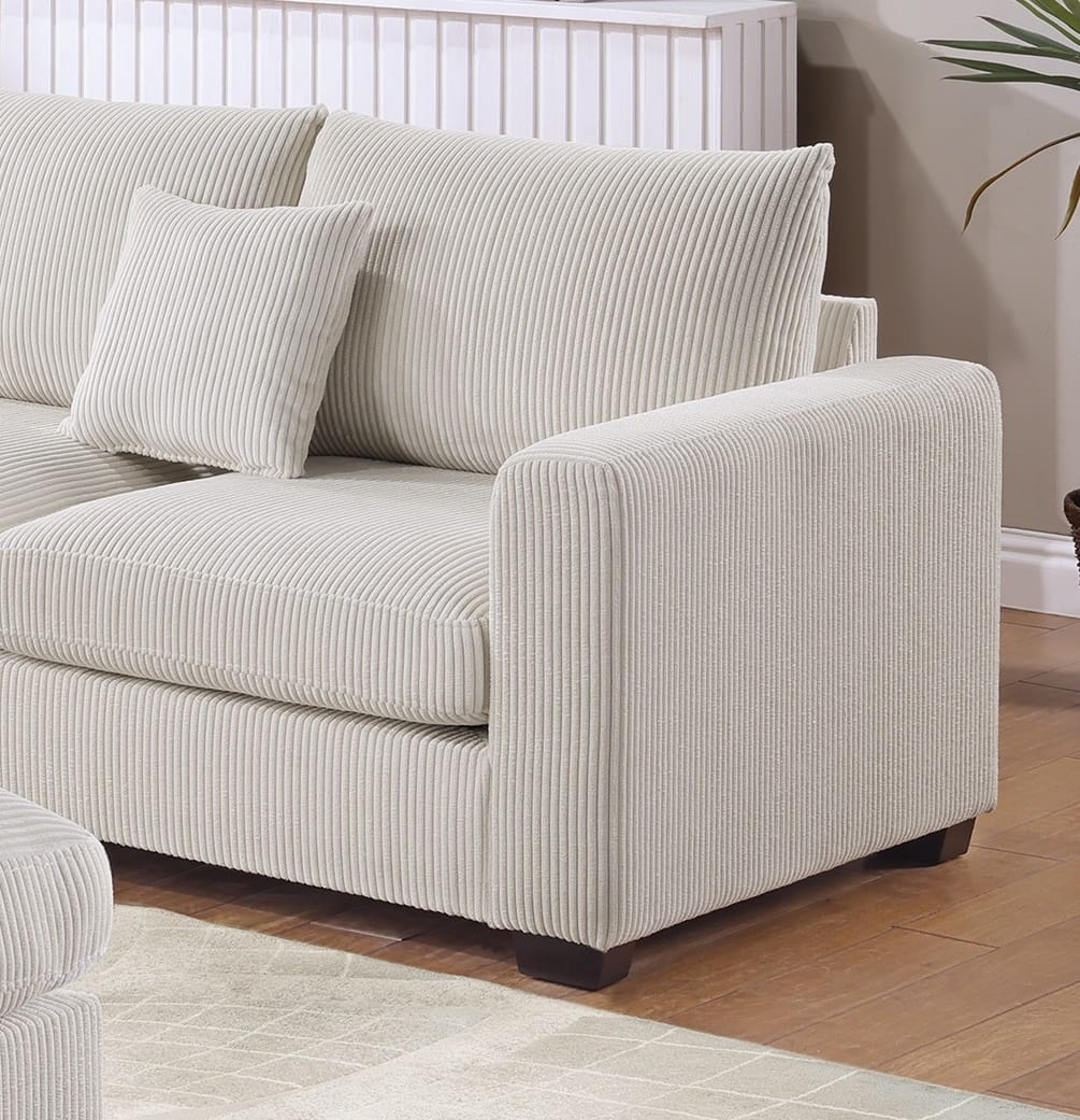 Ivory Corduroy L-Shaped Sofa - 5 Seat Sectional for Living Room