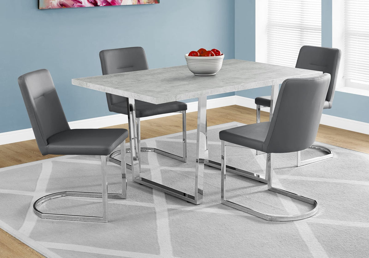 Dining Table, 60" Rectangular, Grey Laminate, Chrome Metal Legs