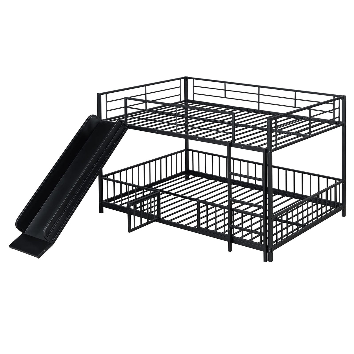 Full Over Full Metal Bunk Bed with Slide - Black for Bedroom