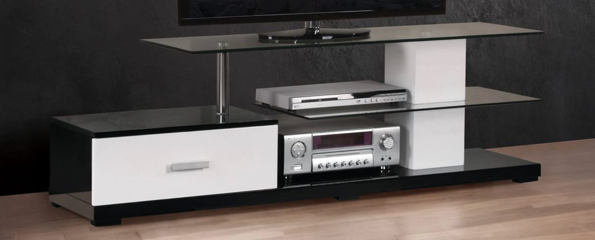 Ivana White & Black TV Stand - 60" Max, Storage Shelves