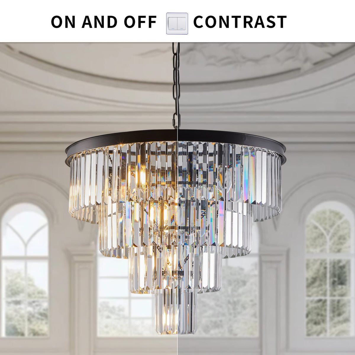 Black Crystal Chandelier - Luxury Living Room Lighting