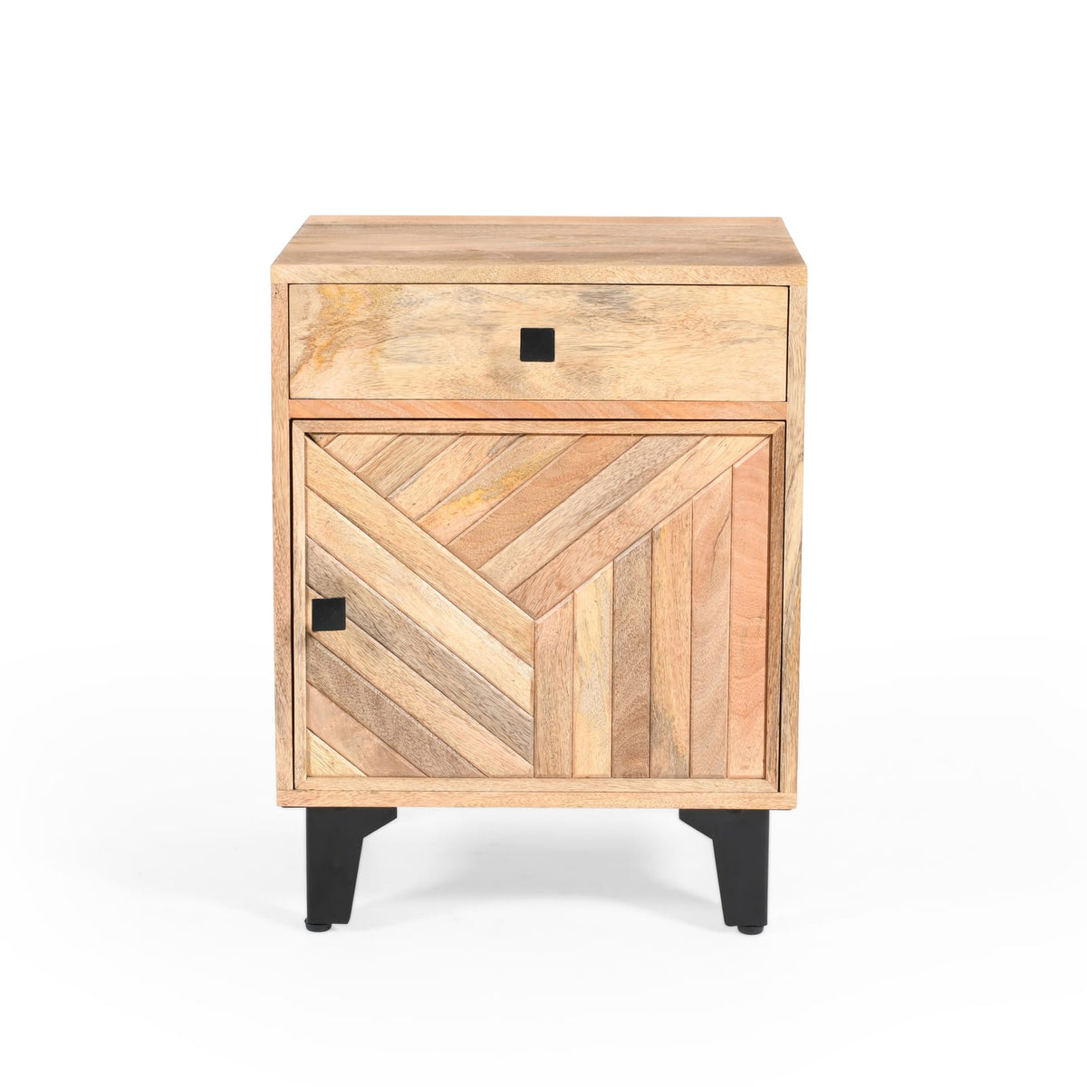 Mango Wood Nightstand - 1 Drawer, Natural Finish for Bedroom