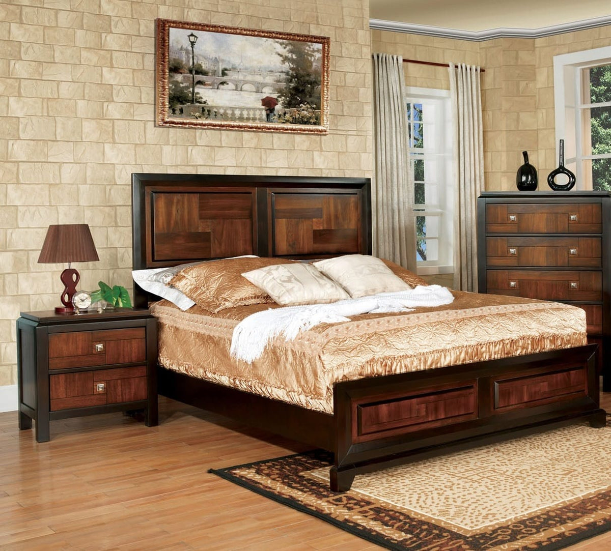 Multicolor Solid Wood Bedside Cabinet - 2 Drawers