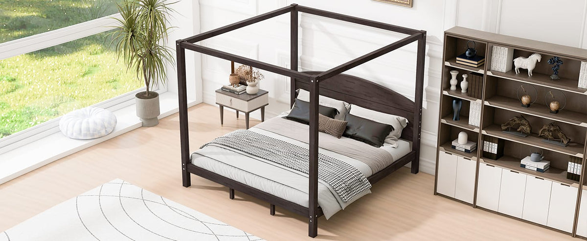 King Size Wooden Bed Frame Brown for Bedrooms