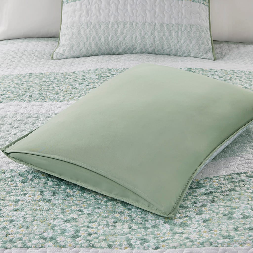 Green Polyester Seersucker Quilt Set - Full & Queen Sizes
