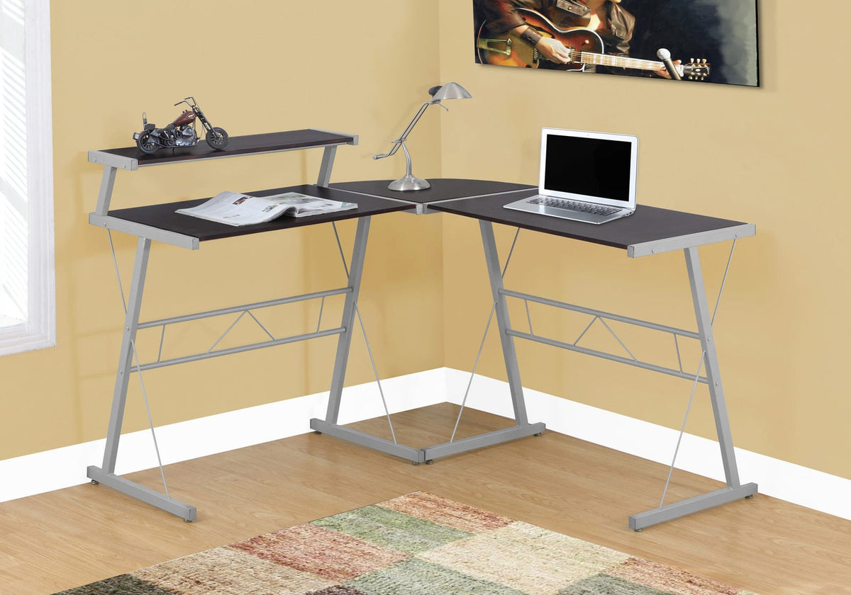 Espresso L-Shaped Computer Desk with Storage Shelf for Home Office