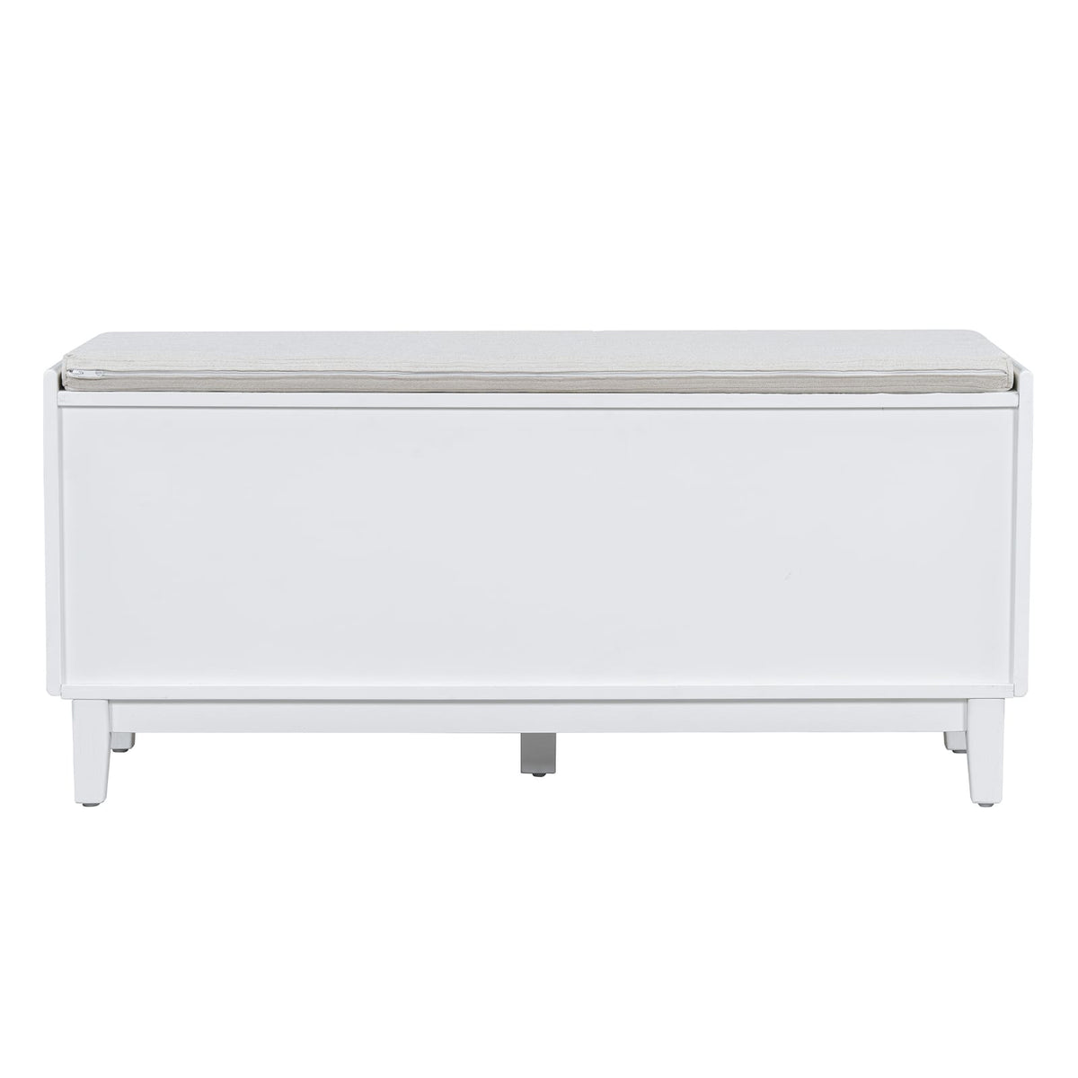 Living Room Beige & White Rattan Storage Bench with Cushioned Seat - Shoe Storage