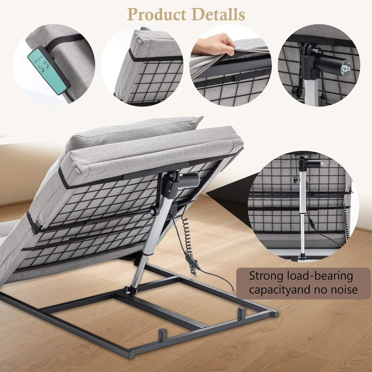 Grey Electric Adjustable Bed Backrest - 300 lbs Capacity, Foam Comfort