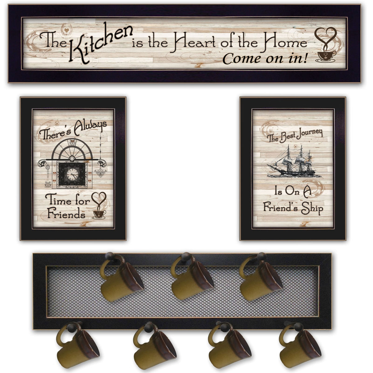 Black Peg Mug Rack for Kitchen Organization and Wall Decor