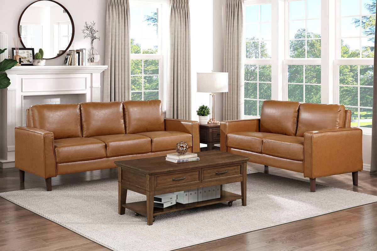 Brown Faux Leather Loveseat - 54" Primary Living Space