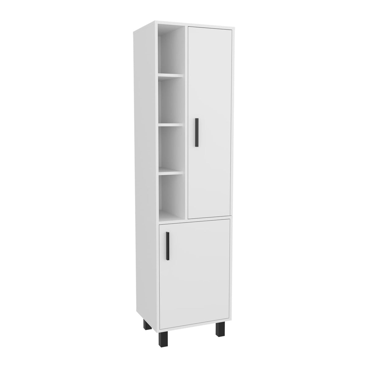 White Bathroom Linen Cabinet - 2 Door Freestanding Storage