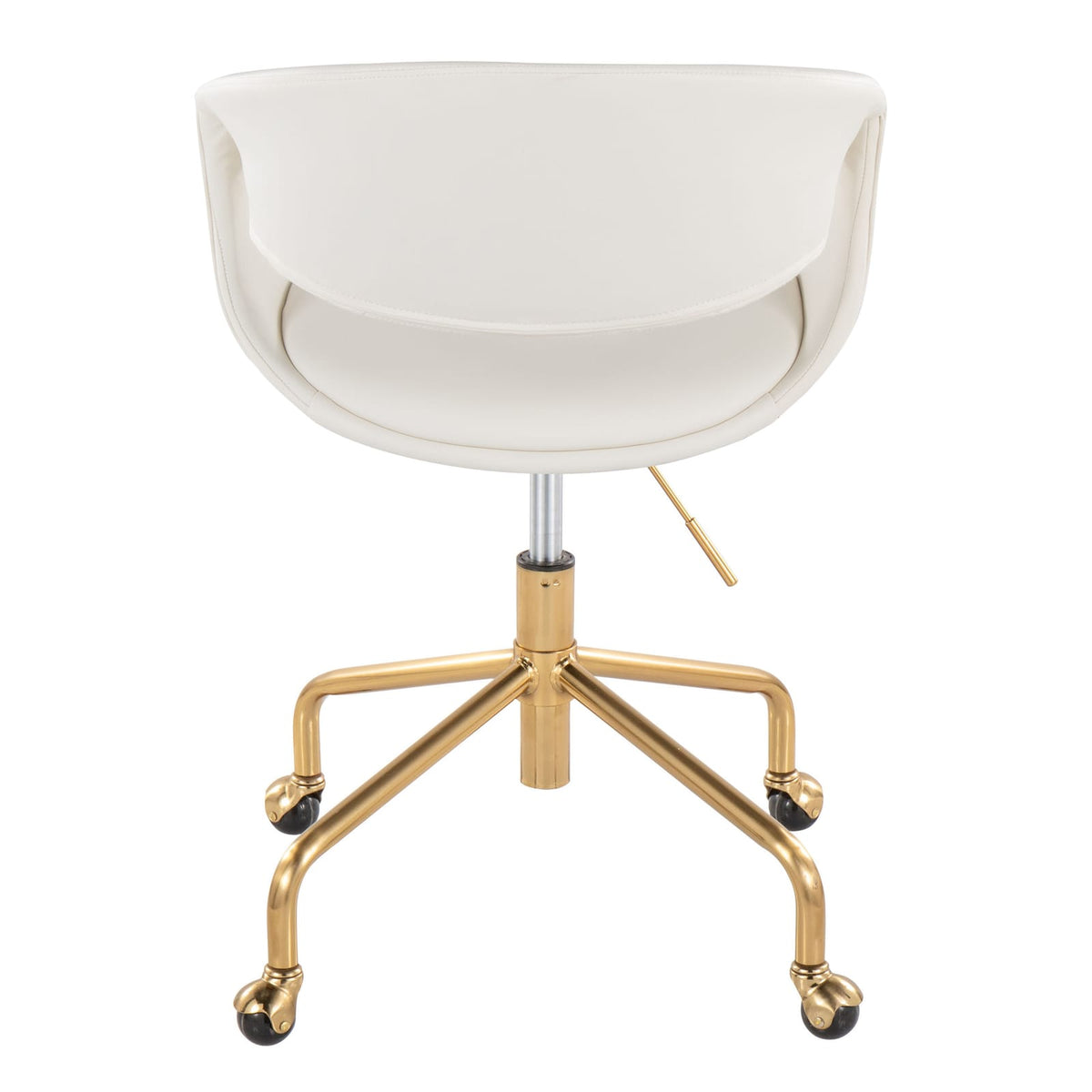 Gold Metal Swivel Dining Chair in White Faux Leather