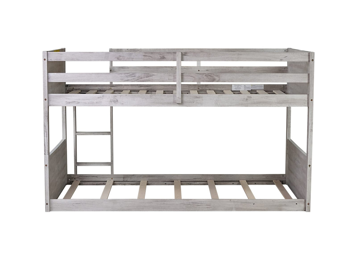 Twin Over Twin Bunk Bed - Antique White Rubber Wood for Bedroom