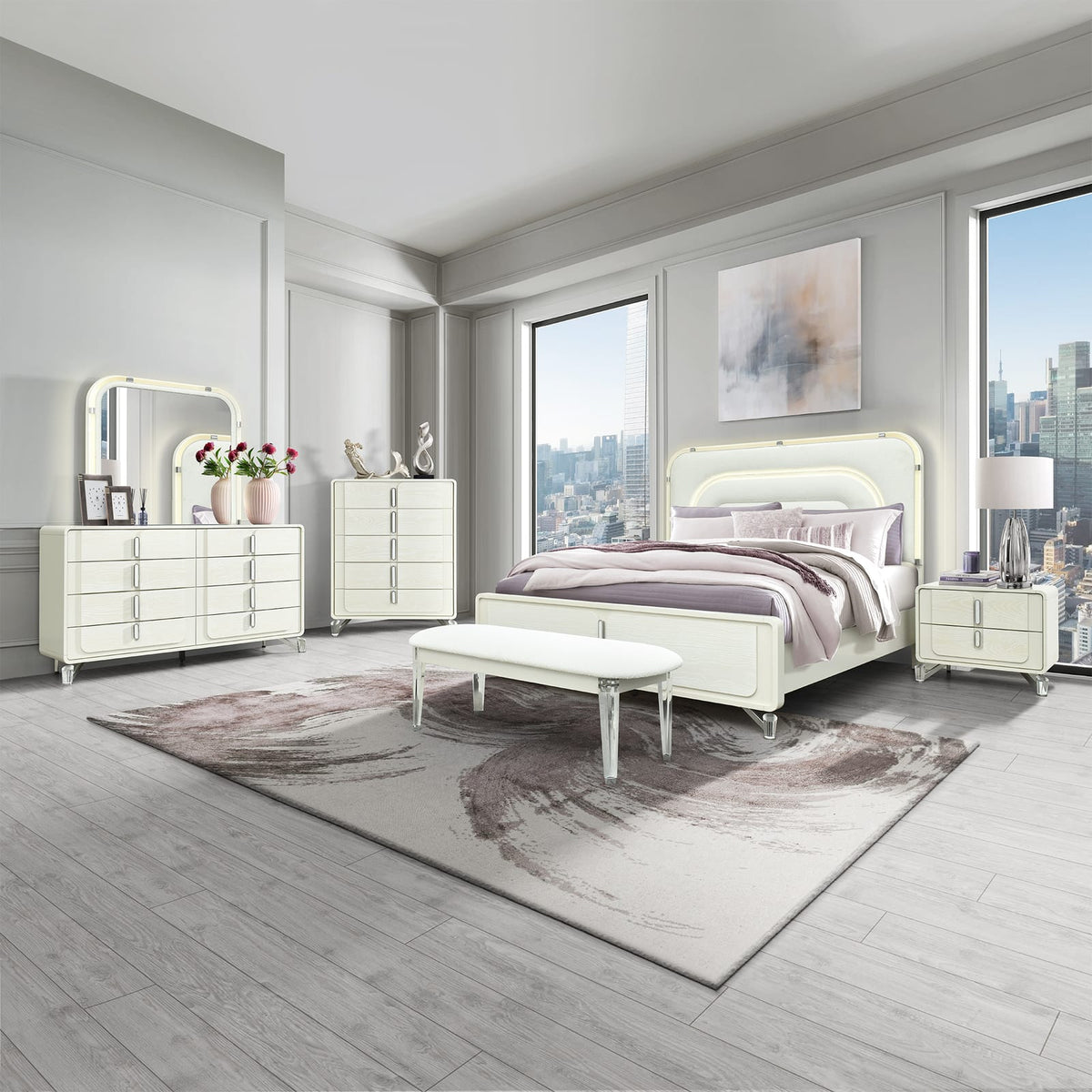 63" Beige Rubberwood Bedroom Dresser - Modern Style