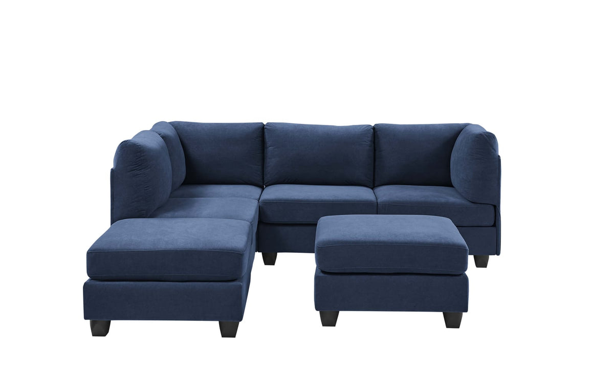 Dark Blue Polyester Modular Sectional - 6 Seat