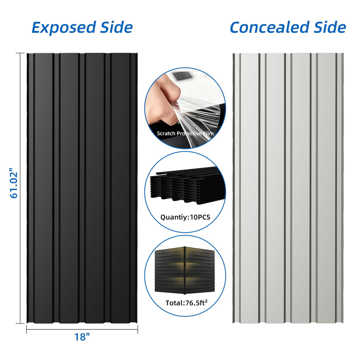 Grey Metal Roof Panels - 61 Inch Outdoor Deck Cover