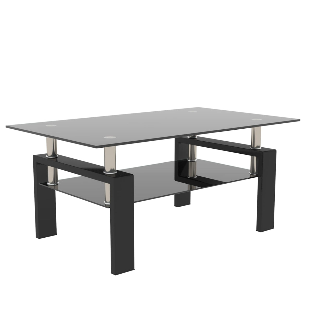 Black Glass Coffee Table - Storage Side Table